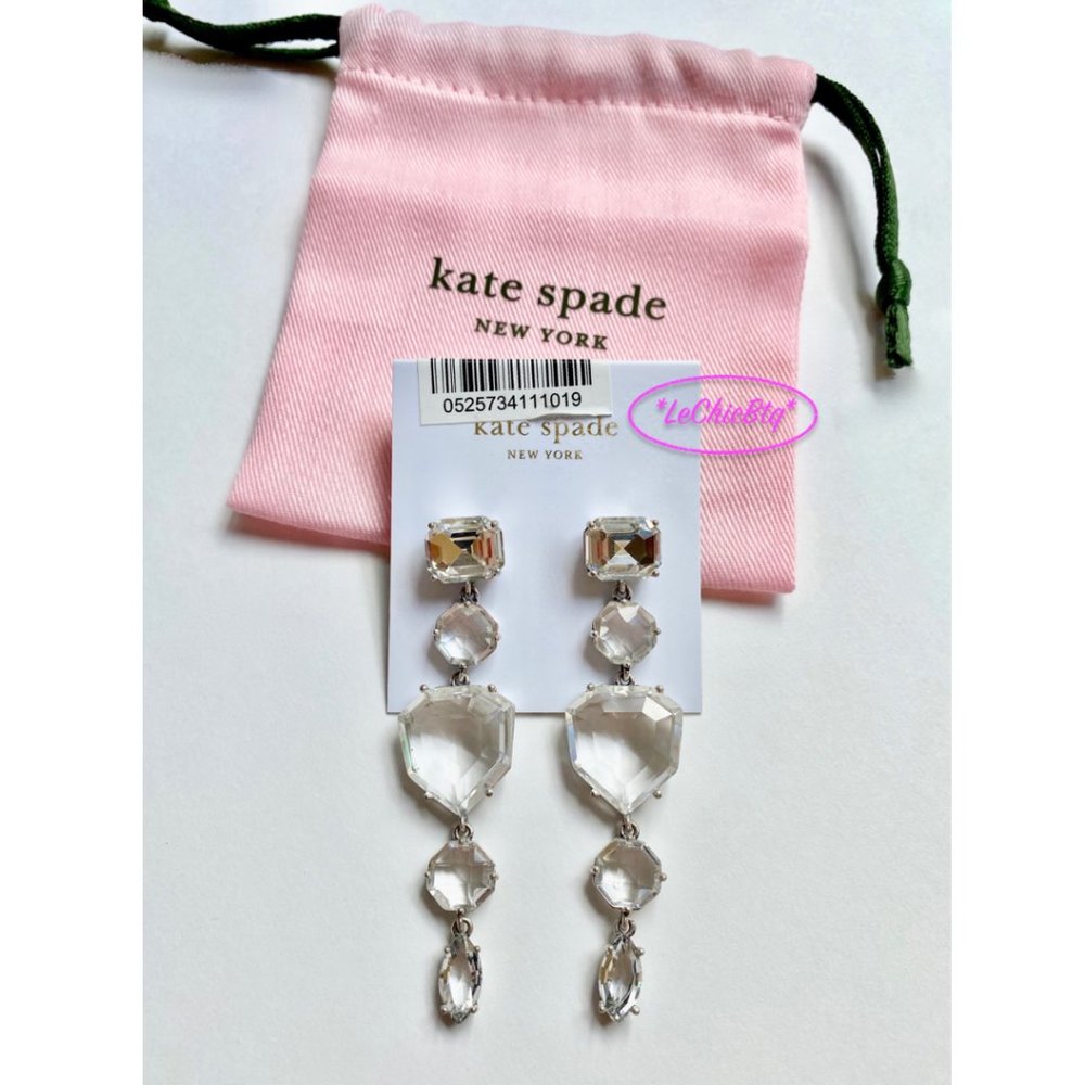 Kate Spade New York ‘Rock It’ Clear Stone Linear Earrings NWT